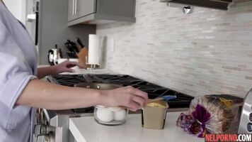 Milf threw off her robe in the kitchen and right on the table gave her neighbor in the ass until orgasm