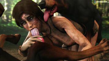 Lara, weakened from hunger and exhausted from from the island, dares not resist pleasing the stray pack that finds her.