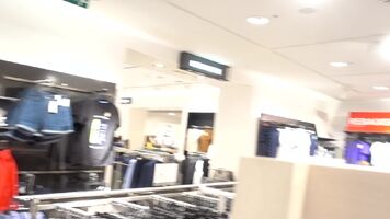Flashing and fucking my pussy in clothes store