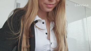 Flashing my pussy in the office... Do you think my co-worker noticed? 😇 [GIF]
