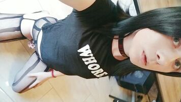 Am I cute slut?🥺🤳 I like the inscription on this t-shirt, especially nice to walk in this t-shirt on the street🤭 So that all passers-by would know that I'm a whore😣