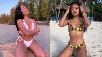 Imagine pinning them down on the sand...mercilessly fucking their holes until you cum inside uncontrollably...<3