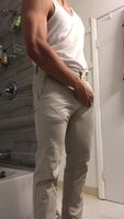 Pants are hard to take off with a big cock and big thighs
