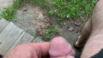 Spurting piss off my deck stairs, got some good distance with it as well. I could definitely have used a hand to help while I was filming