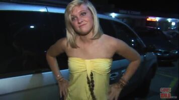 Hottie peer pressured to go topless in the parking lot!
