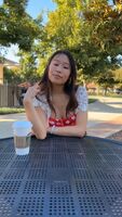 Showing her innocent pussy at the park