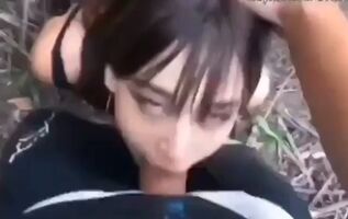 Emo girl sucking him off in the woods